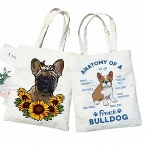 french Bulldog Canvas Shoulder Tote Bag Women Handbags Eco Reusable Kawaii Dog Lover Graphic Shop Bag Vintage Ulzzang Bags R2yu#
