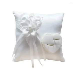 Cadeira cobre anel de casamento travesseiro romântico elegante branco quadrado flor camélia em forma de coração almofada casamento suprimentos para decoração