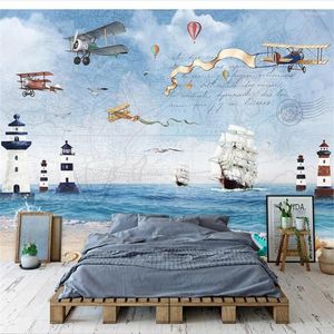Wallpapers Wellyu Custom Wallpaper Aircraft Sailing Sea Background Wall Papers Home Decor Papel Tapiz Para Pared Moderno