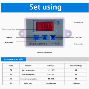 XH-W3002 Temperature Controller LED Digital Control Thermostat Microcomputer Switch Thermoregulator Sensor AC110V-220V DC12V 24V