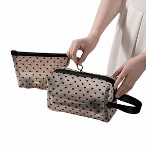 heart Transparent Mesh Makeup Bag New Multifuncti Portable Women Cosmetic Storage Pouch Lady Toiletry Lipstick Organizer Bags w46Z#