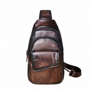 Vera pelle di mucca da uomo Coffee Fi Travel Triangle Petto Sling Bag Design 8 