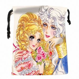 Rosen av Versailles DrawString påsar Bright Color Printed Present Bag Travel Pouch Storage Clothes 18x22cm Satin Fabric 0406 W4US#