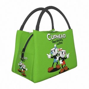 custom Cuphead And Mugman Lunch Bags Women Cooler Warm Insulated Lunch Boxes for Work Pinic or Travel o6IK#