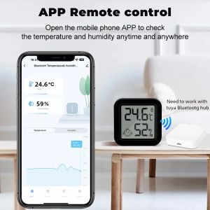 ONENUO Tuya Bluetooth Temperature Sensor Mini LCD Digital Display Com App Control Remoto Termômetro Hygrômetro preto