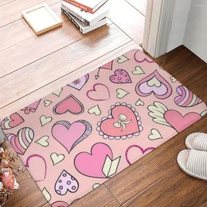 Bath Mats Mat For Shower Home Entrance Valentines Day Foot Pink Cartoon Heart Toilet Pad Quick Dry Anti Slip Bathroom Accessories