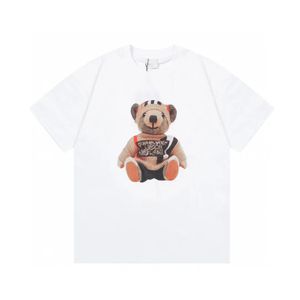 Camiseta de manga curta com estampa de urso de pelúcia é muito confortável, moda versátil para homens e mulheres com o mesmo tamanho asiático