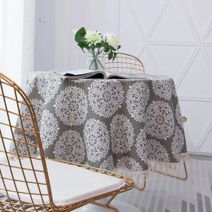 Tovaglia tovaglia rotonda in cotone e lino grigio stile europeo, nappe eleganti di alta qualità, copertura decorativa stampata da pranzo