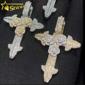 Mossanite Rose Custom Iced Out VVS Moissanite Hip Hop Jewelry Sier Gold Plated Cross Pendant