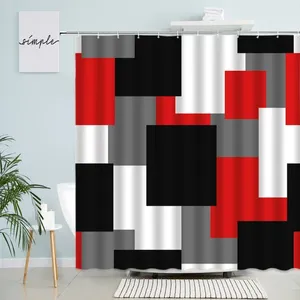 Tende da doccia 3D Nero Rosso Grigio Bianco Splicing Tenda geometrica Plaid Design creativo Moderno Home Bagno Decor Ganci in tessuto