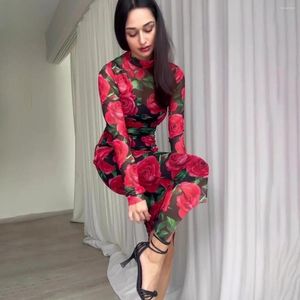 Casual Dresses Spring Floral Print Muslim Abaya Dress for Women Long Sleeve Dubai Abayas Arab Turkiet Marocko Kaftan Islamic Clothing Clow