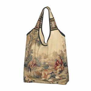 Kawaii Aubuss Antique Tapestry Print Shop Tote Bag Portable Boho French FRS livsmedelsbutik Shopper Bag T8iy#