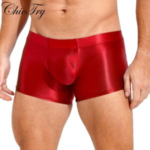 Mens Glossy Boxer Briefs Sexiga underkläder Shorts Bottoms Hot Pants Low Rise Underpants Sports Gym Träning Pool Party Swim Trunks