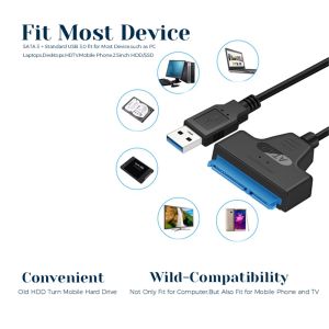 SATA to USB 3.0 Type-C Cable Up to 6 Gbps for 2.5 Inch External HDD SSD Hard Drive SATA 3 22 Pin Data Transfer Adapter