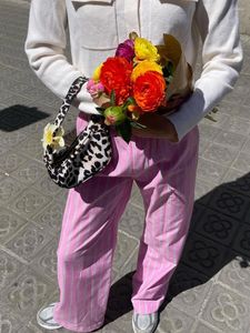 여성용 바지 패션 패션 여성 넓은 레그 스트라이프 탄성 허리 느슨한 바지 봄 여름 스웨트 팬츠 바닥 피부 친화적 인 S-XL