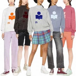 Marant Hoodies Kadın Sweatshirt Hoodie Sweatshirt LG Kollu Kazak Baskılı Kapşonlu Yüksek Kaliteli Gevşek Giysiler Isabel Üstler Kapşonlu X9ig#