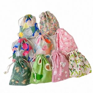 14*16cm Cloth Floral Travel Cosmetic Lipstick Coin Purse Storage Bag Cute Makeup Handbags Women Wallet Organizer Drawstring Bag v9hO#