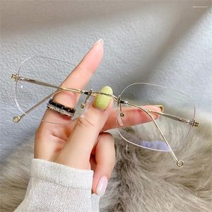 Sunglasses Luxury Framless Myopia Glasses Women Men Metal Finished Eyeglasses Computer Shortsighted Optical Eyewear