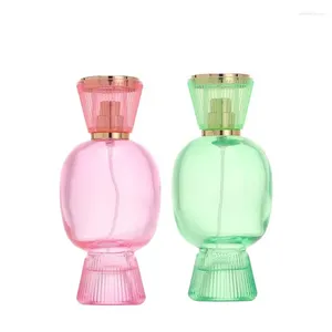 収納ボトル100ml 3オンス空のガラス香水クリンプポンプ化粧品補充可能ピンクグリーンキャンディーシェイプアトマイザースプレーミストボトル6pcs