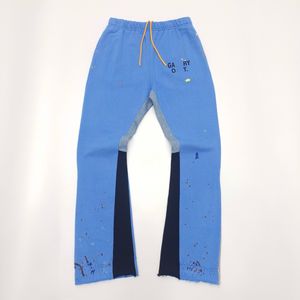 Falection 24ss GD PAINTED FLARE SWEATPANT pantaloni con stampa dipinta a mano con pannelli ricostruiti blu