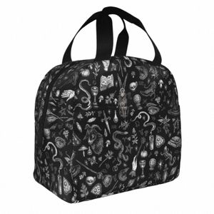 Salem Witch Изолированная сумка для обеда Портативная Halen Pumpkin Spooky Horror Контейнер для еды Термальная сумка Tote Lunch Box Food Bag O3wD #
