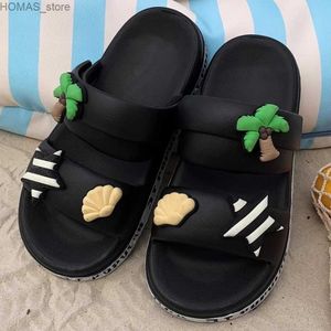 Scarpe da casa Conchiglie di cocco Decor Suola morbida Fondo spesso Pantofole da donna Scivoli Doppia fascia Bagno Sandali da spiaggia interni Scarpe estive da coppia Y240401