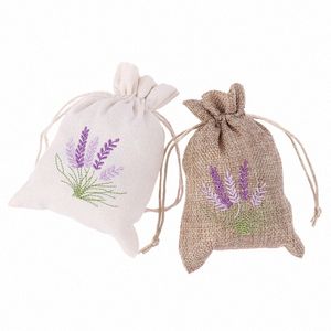 Wiederverwendbare Aromatherapie-Kordelzug-Beutel-Stickerei-Lavendel-Beutel-trockene Fr-Aroma-Beutel Cott Jute-Samen-Beutel S322 #