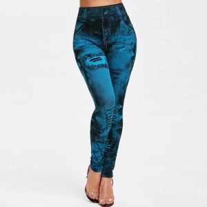 Sexy Faux Jeans Leggings Women Stretch Printed Short Leggins Calf-Length Pants Summer Breeches High Waist Jeggings