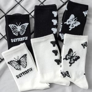 Women Socks Butterfly Streetwear Harajuku Couple Crew Cotton Fashion Casual Korean Style Kawaii