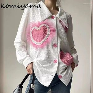 Blusas femininas contas doces heartshirts retalhos malha blusas contraste lapela solta ropa mujer primavera manga longa topos