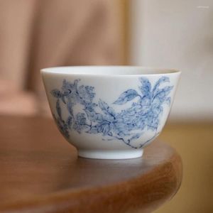 Tekoppar 70 ml blå och vit keramisk kopp handmålad master singel liten bred munskål te-utsättningar gåvor