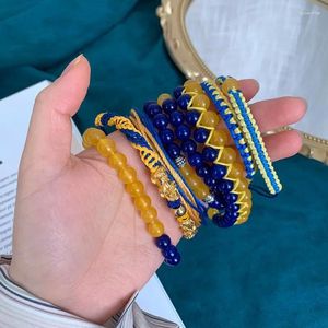 Charme pulseiras artesanais cor ucraniana tecido corda pulseira para mulheres homens amarelo azul corda casal jóias presentes