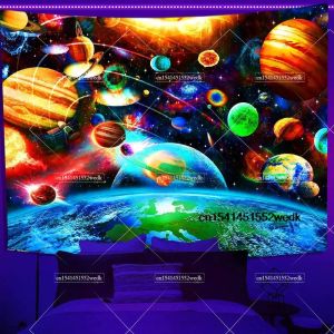 Trippy Planet Blacklight Tapestry Starry Night Sky Glühen in der dunklen Fluoreszenzparty -Kulissen UV Reaktive ästhetische Wandteppiche