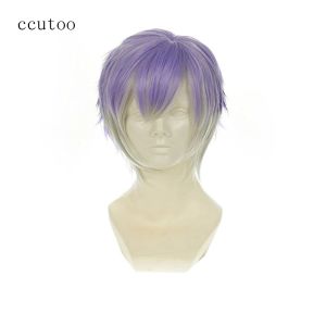 Wigs ccutoo Diabolik Lovers Sakamaki Kanato Purple Gradient Short Fluffy Layered Synthetic Hair Cosplay Wig Heat Resistance fiber