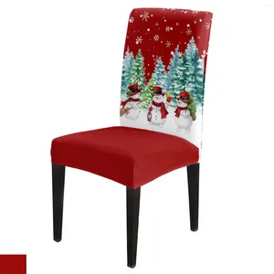 Stuhlhussen Weihnachten Schneeflocke Kiefer Schneemann Rot Bezug Set Küche Stretch Spandex Sitzbezug Home Decor Esszimmer