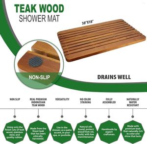 Bath Mats Teak Wood Shower Mat For Bathroom Floor 30 Inch Non-Slip Skid Resistant Wooden Slats Water Surface With Drainage