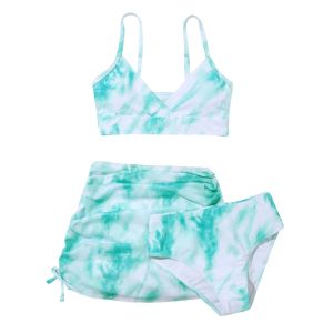 Tre stycken flickor sommar badkläder tryck färgning blommig baddräkt söt crisscross flickors baddräkt baddräkt strandkläder simma