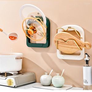 Hooks Kitchen Pot Lock Rack Wall -Montered Double Lay Cover Holder Multifunktionell Spoon Shelf Cutting Board Organizer