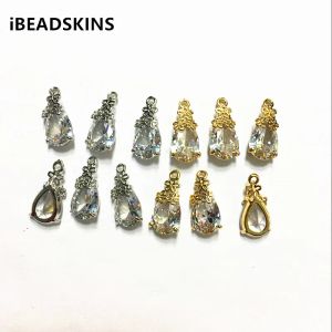 charms New arrival! 18x8mm 50pcs/lot gold color Copper Material with white Glass dropshape connection for Jewelry handmade DIY