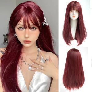 Wigs Houyan Ladies Long Straight Red Red Cosplay Lolita Wig Heartesistant Wig Synthetic Wig Wig