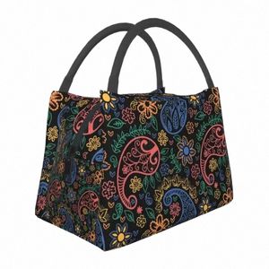 colored Bandana Paisley Print Insulated Lunch Bags for Women Portable Thermal Cooler Food Lunch Box Outdoor Cam Travel 85Uj#