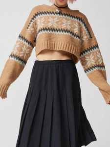 Women's Sweaters Women Cute Cropped Casual Print Warm Long Sleeve Pullover Basic Knitwear For Fall Streetwear