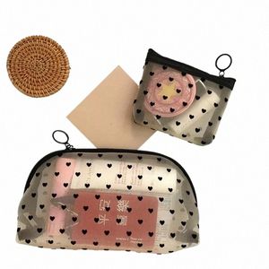 FI Mesh Cosmetic Makeup Bags Fase Holder Pouch Cvenient För att bära transparent dragkedja svart hjärttryckt penna penna fall x7wc#