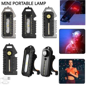 Multifunctional Mini LED COB Flashlight 5 Modes With Clip Strong Magnetic Work Lamp Red Blue Warning Lantern For Outdoor Camping