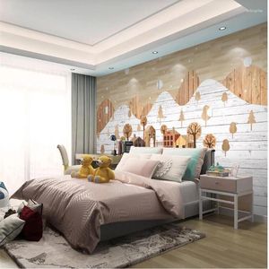 Bakgrundsbilder Wellyu Custom Wallpaper Nordic Winter Landscape Wood Plank Grain Anti-Wood House TV Bakgrund Väggmålning Behang