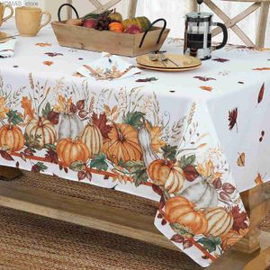 Bordduk Thanksgiving Autumn Harvest Bordered Rectangle Tracloth Kitchen Table Decoration återanvändbar vattentät bordduk Party Decor Y240401