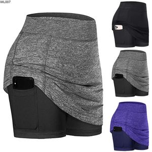 Shorts de grife estão vendendo bem Shorts casuais femininos com bolso elástico para corrida e saia de tênis para ioga