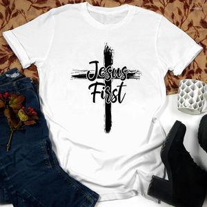 Camiseta feminina cruz jesus primeiro algodão camiseta católica cristã bíblia topo camiseta feminina religiosa cristo fé tshirt
