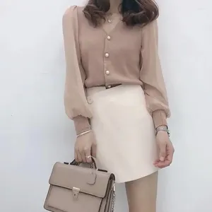 Women's Blouses Chiffon Blouse Sheer Top Korean Fashion Knitted Tops Women Spring Autumn 2024 Office Clothes