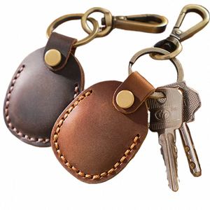 vintage Leather Acc Card Holder Keychain Round Water Drop Acc Cards Protective Case Fi Keyring Card Bag H38j#